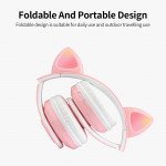 Wholesale Bluetooth Wireless Cute Cat LED Foldable Headphone Headset with Built in Mic for Adults Children Work Home School for Universal Cell Phones, Laptop, Tablet, and More (Pink)
